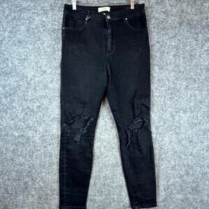 NEUW Marilyn Skinny Jeans Women 31 Busted Black Denim Cotton Stretch Ripped Knee